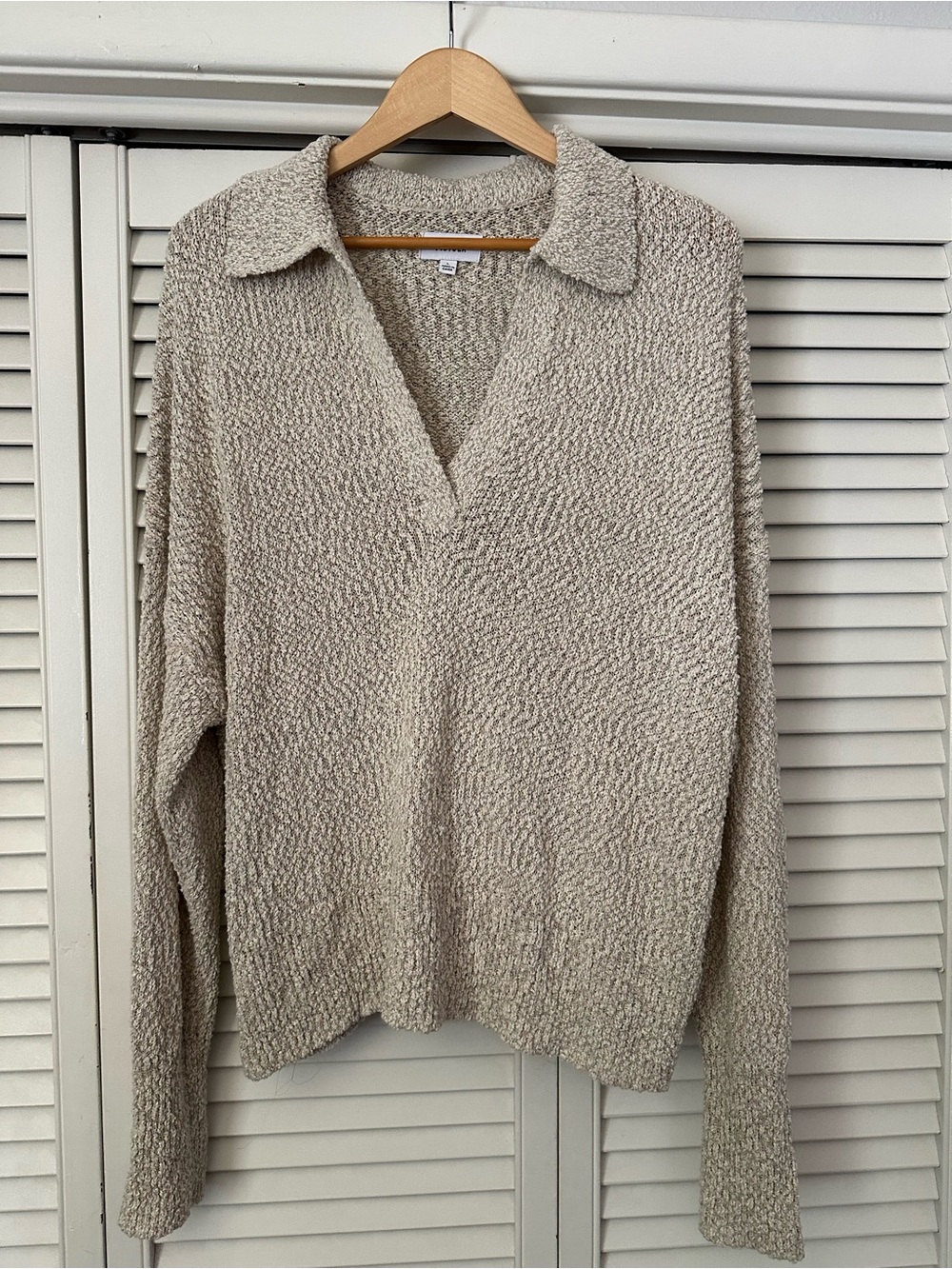 Pistola Textured V-Neck Open Collar Sweater - Cream EUC